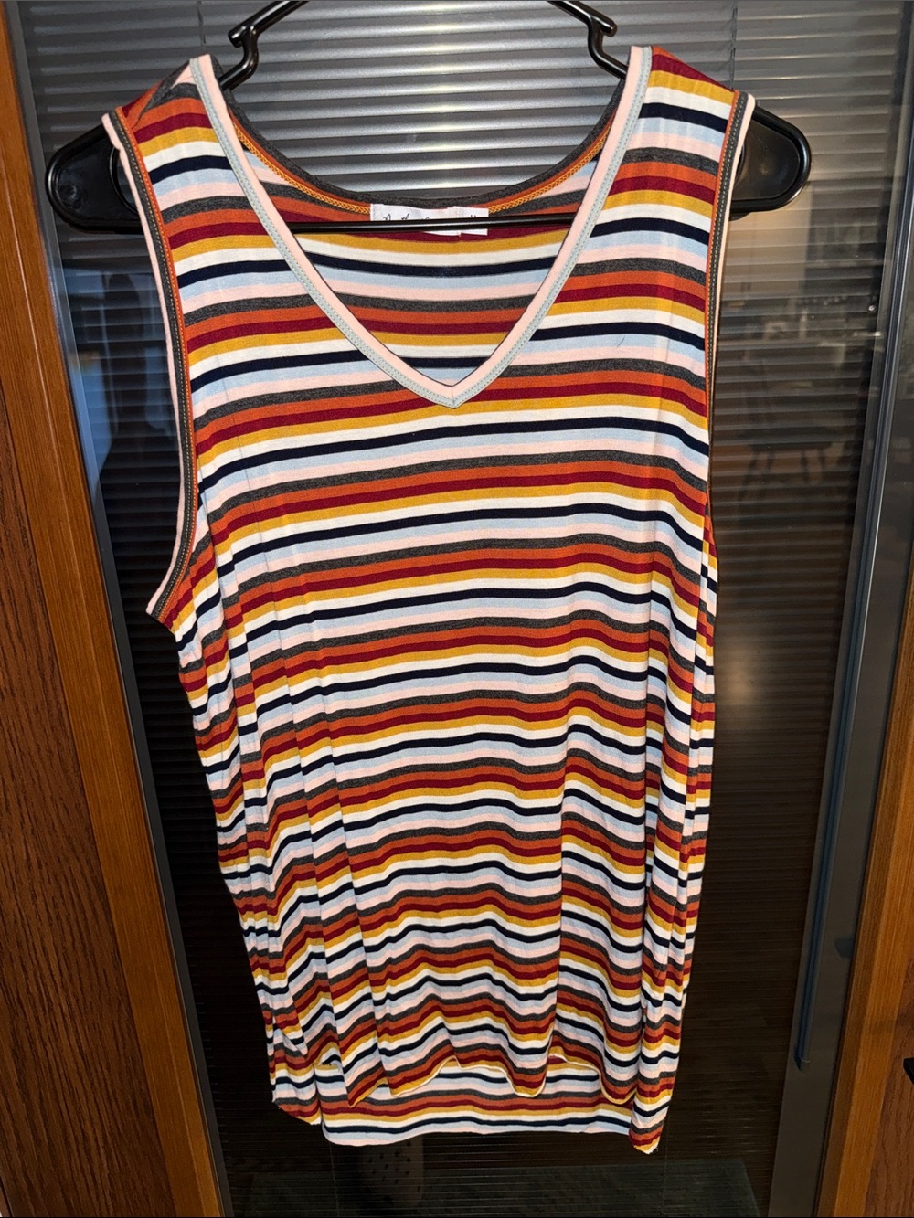 Another Love Striped V-Neck Tank in White, Rust, Navy & Mustard